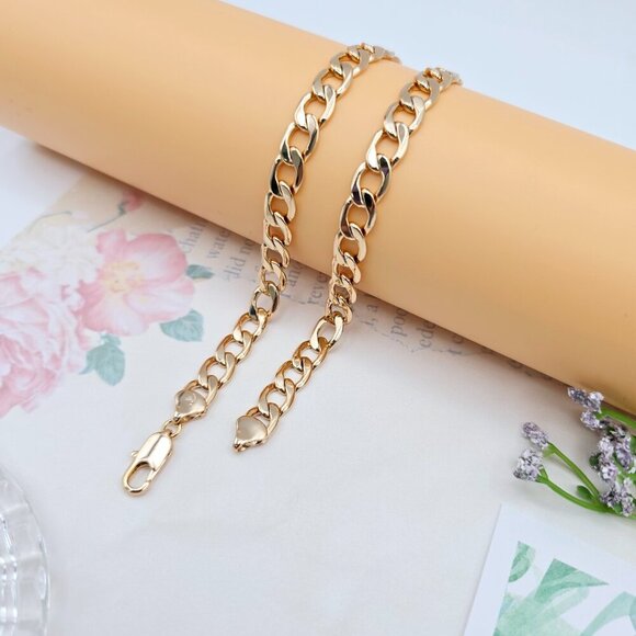 Rose Gold Cuban Chain Necklace Gold Plated Brass 49cm (19.3 Inches), XPNL0064 - Picture 9 of 12